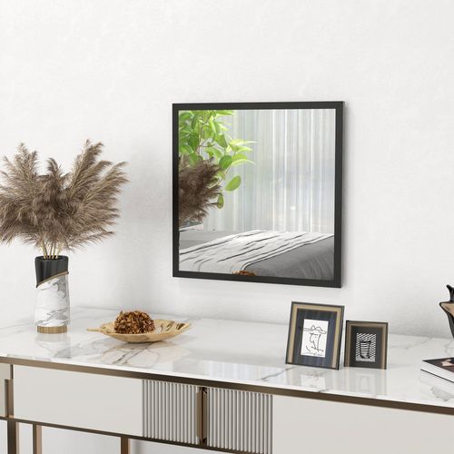 Miroir Mural Carré Dim. 50l X 50h Cm Cadre Bois Noir