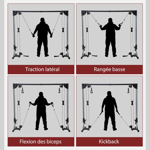 Appareil De Musculation Double Poulie Vis à Vis Crossover Acier Gris Noir