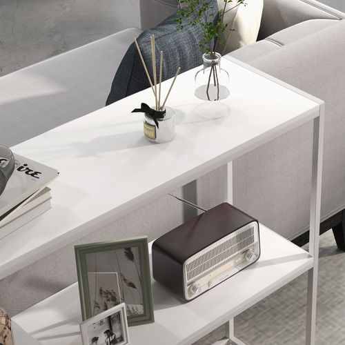 Table Console Plateau Étagère Acier Panneaux Blanc