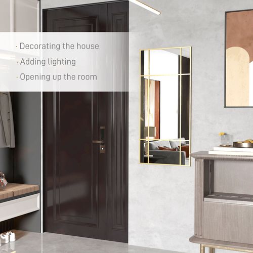 Miroir Mural Verrière Rectangulaire - Dim. 110l X 50h Cm - Métal Doré