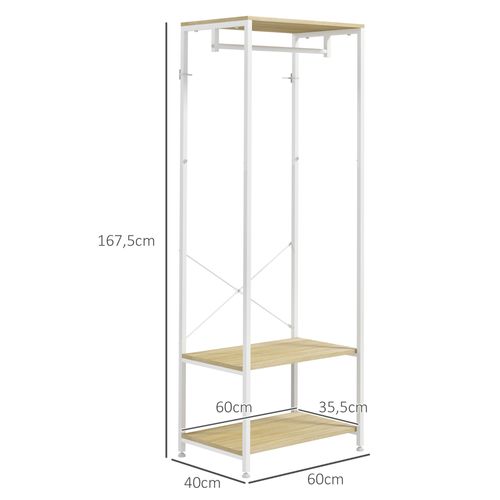 Vestiaire D'entrée 2 Étagères Tringle Acier Blanc Aspect Bois Clair