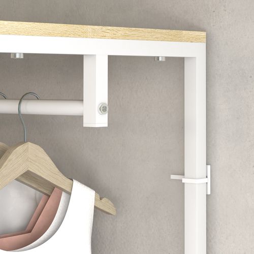 Vestiaire D'entrée 2 Étagères Tringle Acier Blanc Aspect Bois Clair