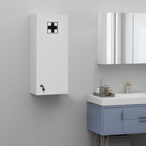 Armoire à Pharmacie Murale Verrouillable - 5 Niveaux - Verre Panneaux Blanc