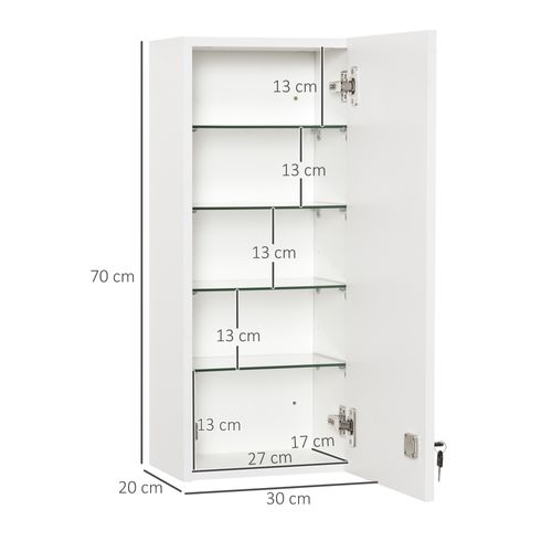 Armoire à Pharmacie Murale Verrouillable - 5 Niveaux - Verre Panneaux Blanc