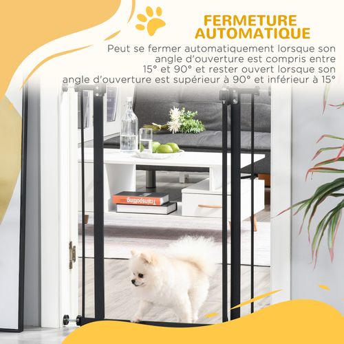 Barrière De Sécurité Pour Chien Extensible 74-80 Cm -h. 94 Cm - Sans Perçage - Métal Noir