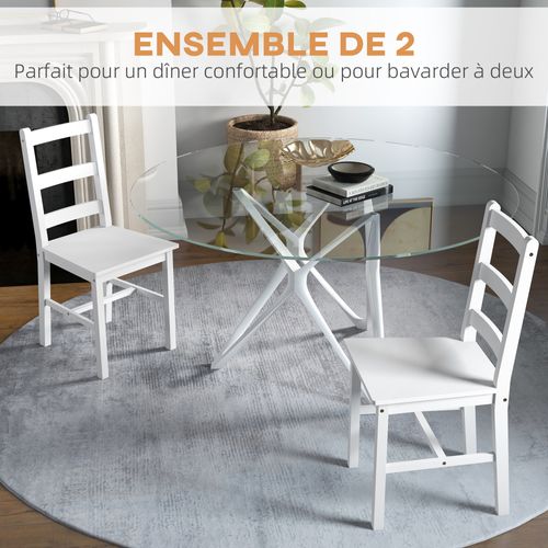 Lot De 2 Chaises Dossier Lattes Style Rural Chic Bois De Pin Blanc