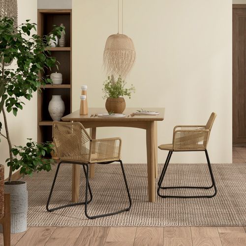 Lot De 2 Chaises Salle à Manger Design Piètement Acier Noir Résine Filaire Aspect Rotin