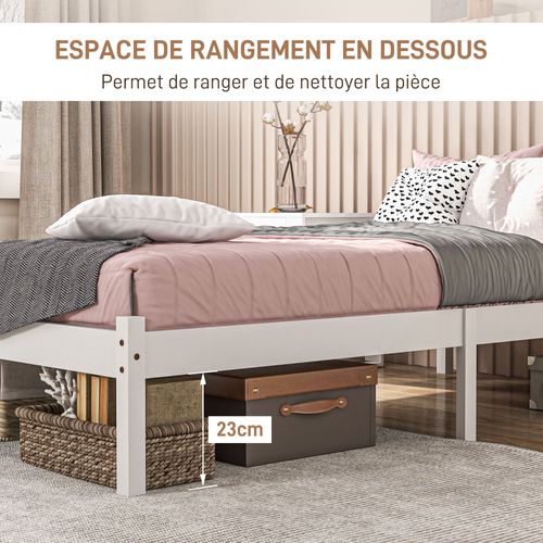 Lit Simple Design - Tête De Lit, Sommier Inclus - 90x190 Cm - Bois Blanc