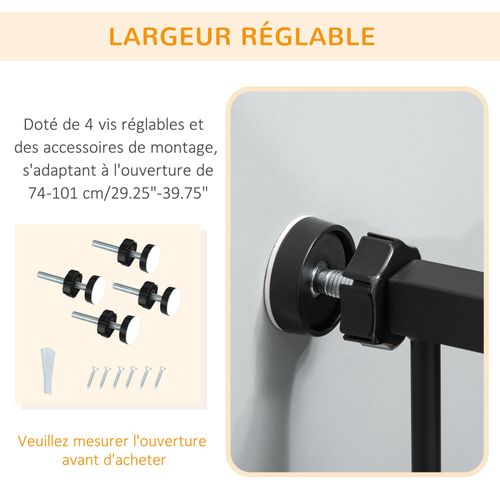 Barrière De Sécurité Chien H.104 Cm - Porte Double Verrouillage - Sans Perçage - Acier