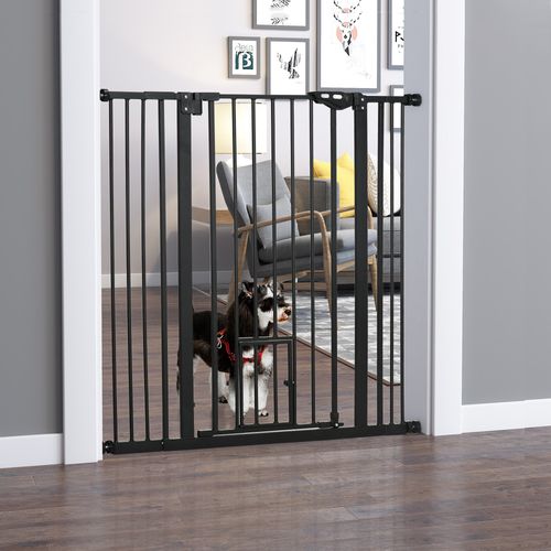 Barrière De Sécurité Chien H.104 Cm - Porte Double Verrouillage - Sans Perçage - Acier