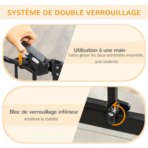 Barrière De Sécurité Chien H.104 Cm - Porte Double Verrouillage - Sans Perçage - Acier