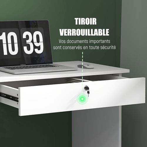 Bureau Multimédia Multi-rangement 5 Tiroirs Niche Blanc