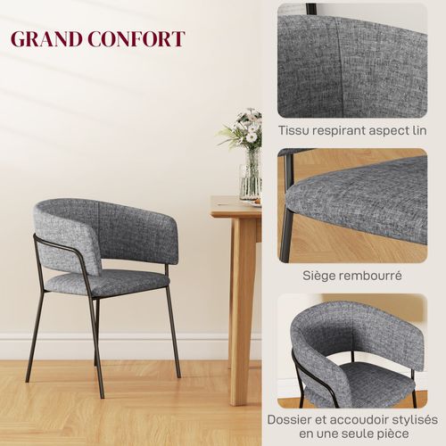 Lot De 2 Chaises Design Piètement Acier Noir Aspect Velours