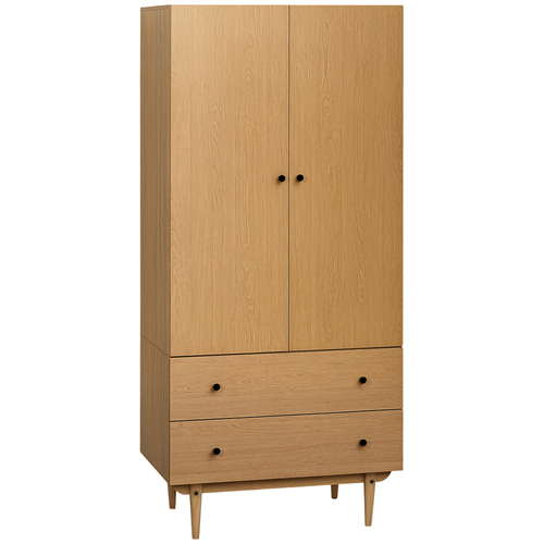 Armoire Design Scandinave 2 Portes Penderie 2 Tiroirs Aspect Bois Clair