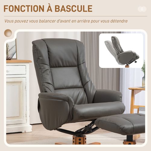 Fauteuil Relax Inclinable Avec Repose-pied Bois Revêtement Synthétique Gris
