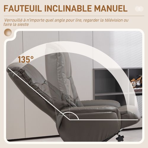 Fauteuil Relax Inclinable Avec Repose-pied Bois Revêtement Synthétique Gris