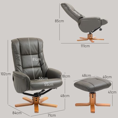 Fauteuil Relax Inclinable Avec Repose-pied Bois Revêtement Synthétique Gris