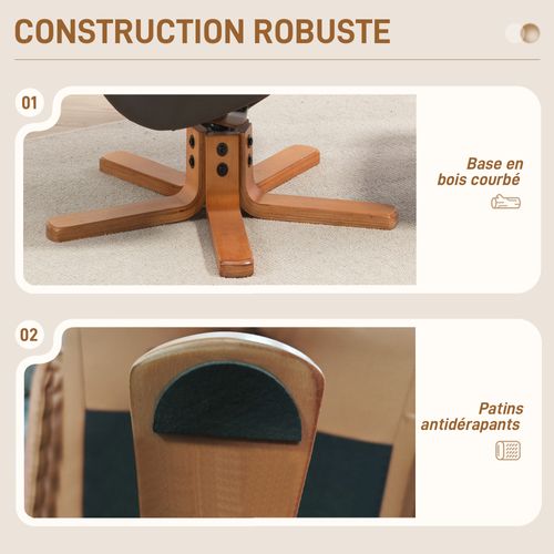 Fauteuil Relax Inclinable Avec Repose-pied Bois Revêtement Synthétique Gris