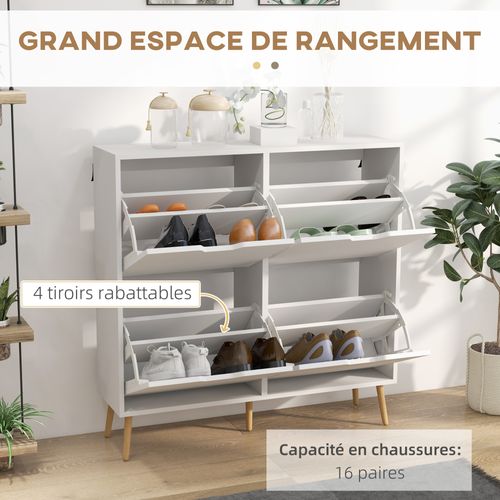 Meuble à Chaussures Style Scandinave 4 Portes 4 Étagères