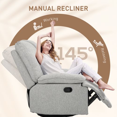 Fauteuil Relax Inclinable Réglable Repose-pied Intégré Tissu Gris Clair
