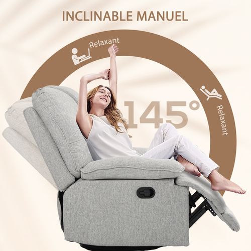 Fauteuil Relax Inclinable Réglable Repose-pied Intégré Tissu Gris Clair