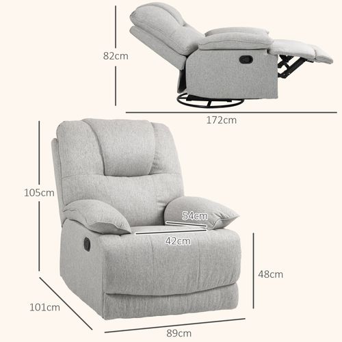 Fauteuil Relax Inclinable Réglable Repose-pied Intégré Tissu Gris Clair
