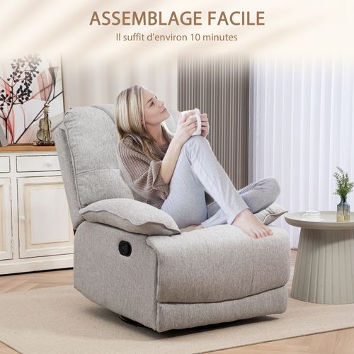 Fauteuil Relax Inclinable Réglable Repose-pied Intégré Tissu Gris Clair