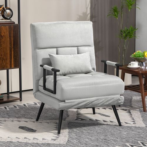 Fauteuil Chauffeuse Canapé-lit Convertible 1 Place Velours Gris Clair