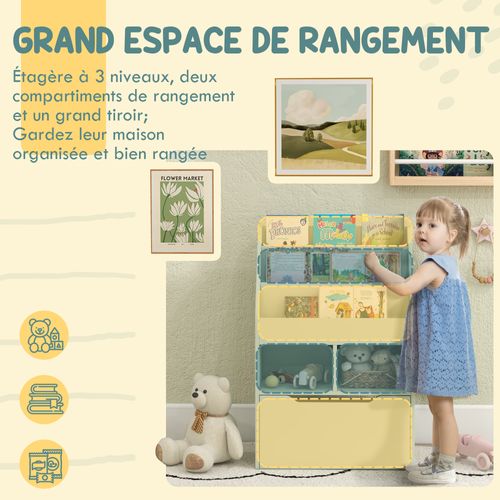 Bibliothèque 3 Étagères 2 Niches Tiroir