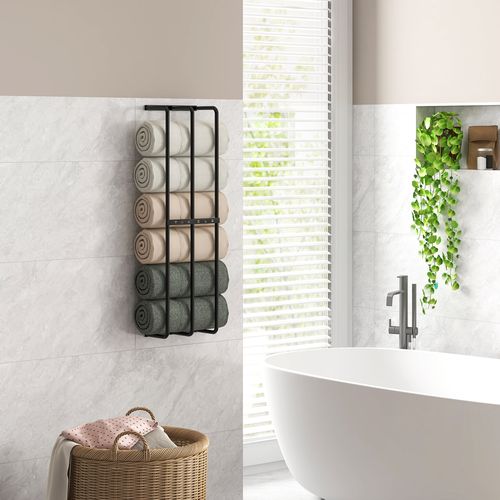 Porte-serviettes Mural 3 Barres - 6 Serviettes Max. - Métal Noir