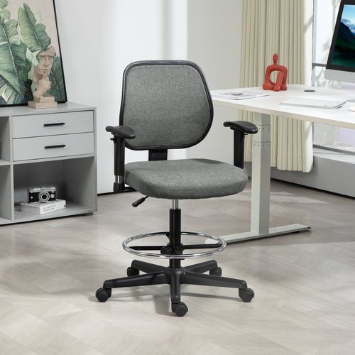 Chaise De Bureau Assise Haute Réglable Pivotante Tissu Gris Chiné