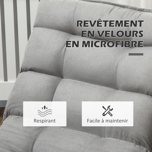 Fauteuil Relax Pivotant Inclinable Tissu Velours Microfibre Gris Clair