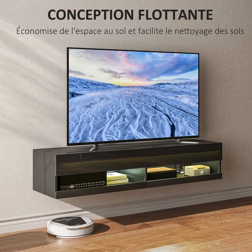 Meuble TV Mural LED Flottant - 2 Portes Battantes