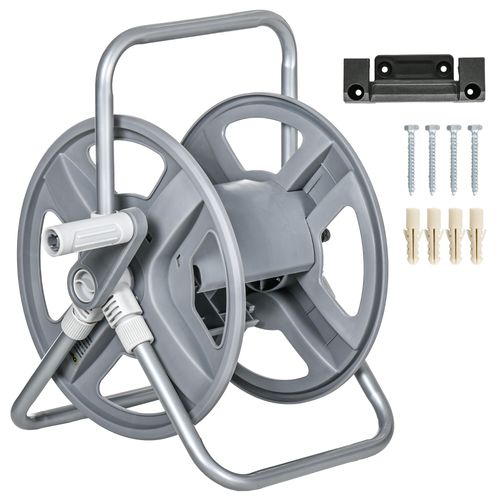Dévidoir Sur Pied Ou Mural - Enrouleur Tuyau 40 M - Gris