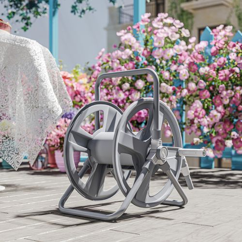 Dévidoir Sur Pied Ou Mural - Enrouleur Tuyau 40 M - Gris