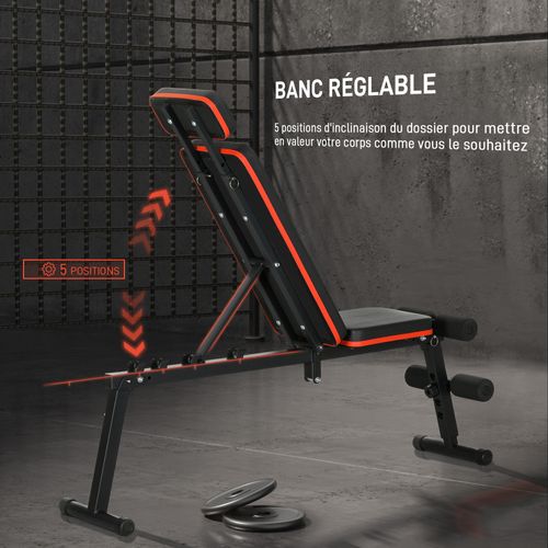 Banc De Musculation Pliable Inclinable Abdominaux Acier Pu Rouge Noir