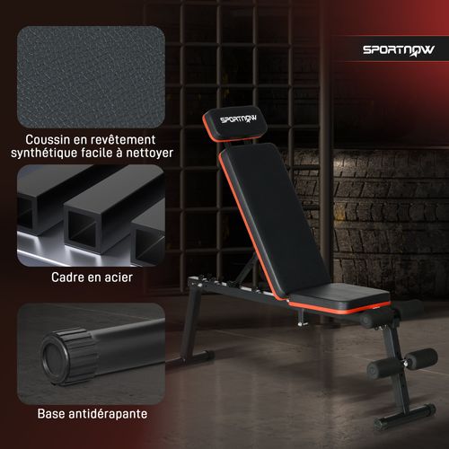 Banc De Musculation Pliable Inclinable Abdominaux Acier Pu Rouge Noir