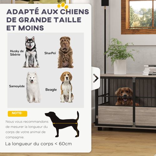 Cage Chien Style Industriel Avec Porte Acier Noir Aspect Bois
