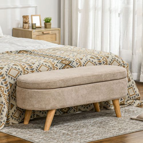 Banquette Coffre De Rangement 2 En 1 Design Scandinave Velours Beige
