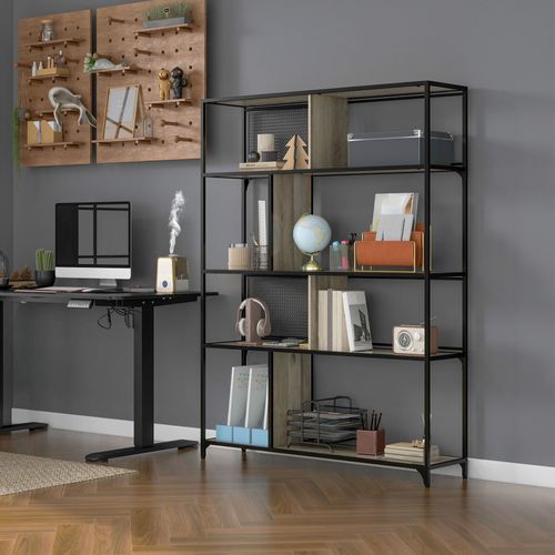 Bibliothèque Style Industriel Étagère De Rangement 5 Niveaux - 120l X 30l X 161h Cm