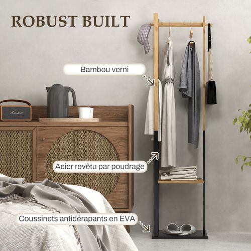 Portant Pour Vêtements En Bambou, Porte-manteau En Bois Avec Tringle