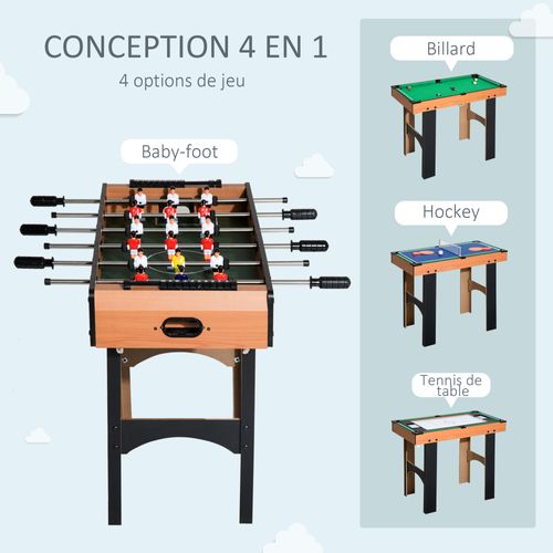 Table Multi Jeux 4 En 1 Babyfoot Billard Air Hockey Ping-pong Avec Accessoires