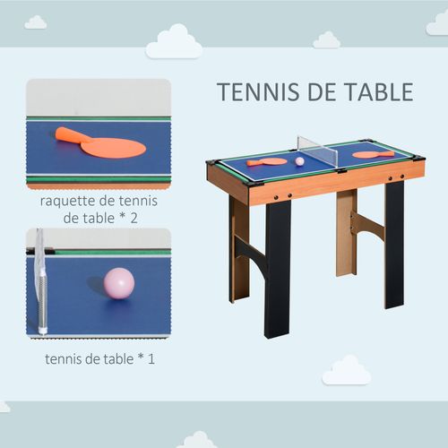Table Multi Jeux 4 En 1 Babyfoot Billard Air Hockey Ping-pong Avec Accessoires