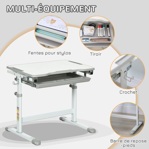 Ensemble Bureau Chaise Enfant Réglable Gris Blanc
