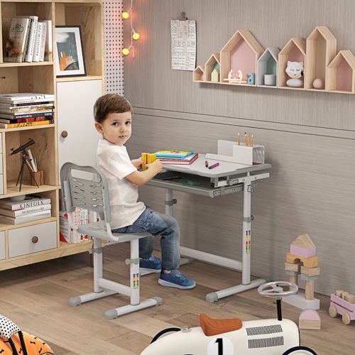 Ensemble Bureau Chaise Enfant Réglable Gris Blanc