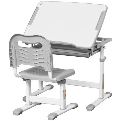 Ensemble Bureau Chaise Enfant Réglable Gris Blanc