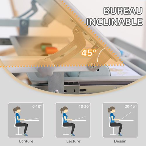 Ensemble Bureau Chaise Enfant Réglable Gris Blanc