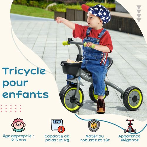 Tricycle Enfant Multi-équipé Siège Réglable Métal