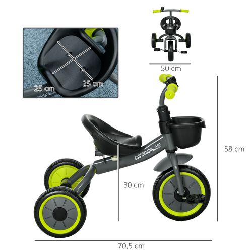 Tricycle Enfant Multi-équipé Siège Réglable Métal
