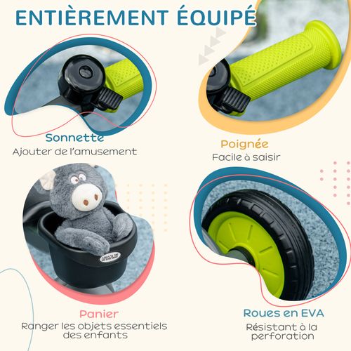 Tricycle Enfant Multi-équipé Siège Réglable Métal